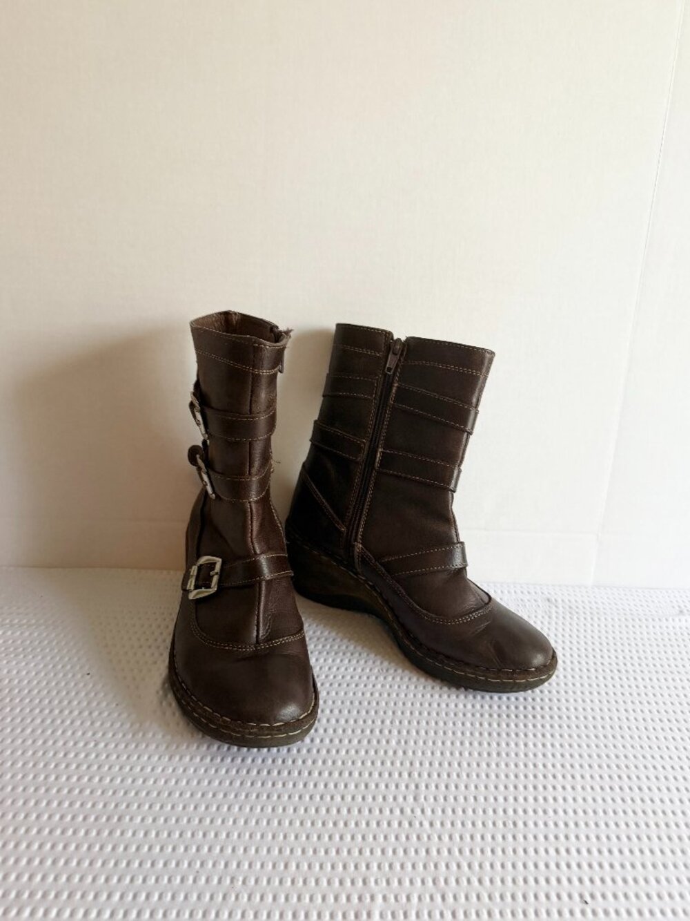 Lassen Dark Brown Leather Mid-Calf Wedge Boot Size  71/2
